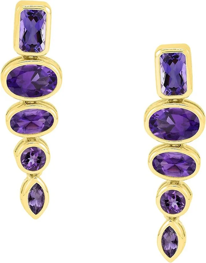 14K Yellow Gold & Amethyst Drop Earrings