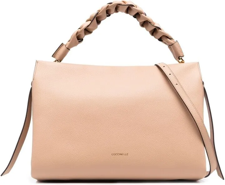 Braided-Handle Leather Shoulder Bag