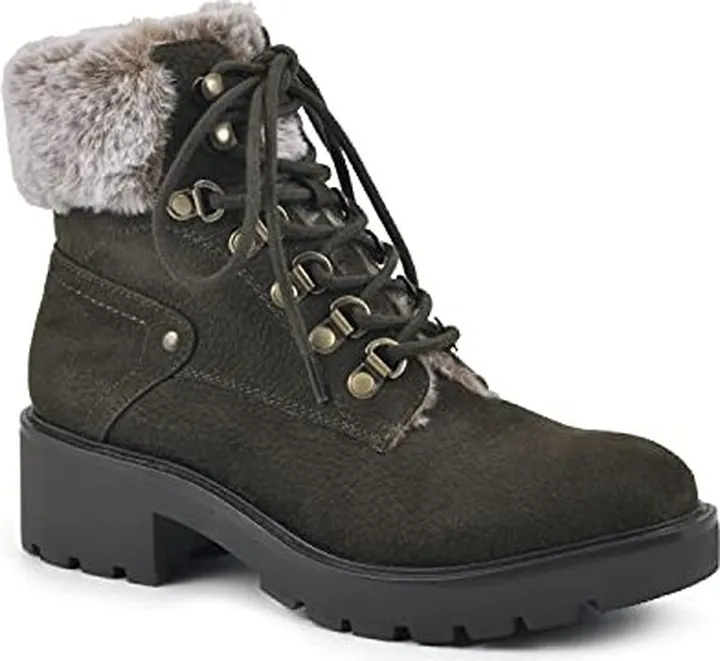 WHITE MOUNTAIN Shoes Deserve Women's Lace-up Faux Fur Trim Water Resistant Bootie