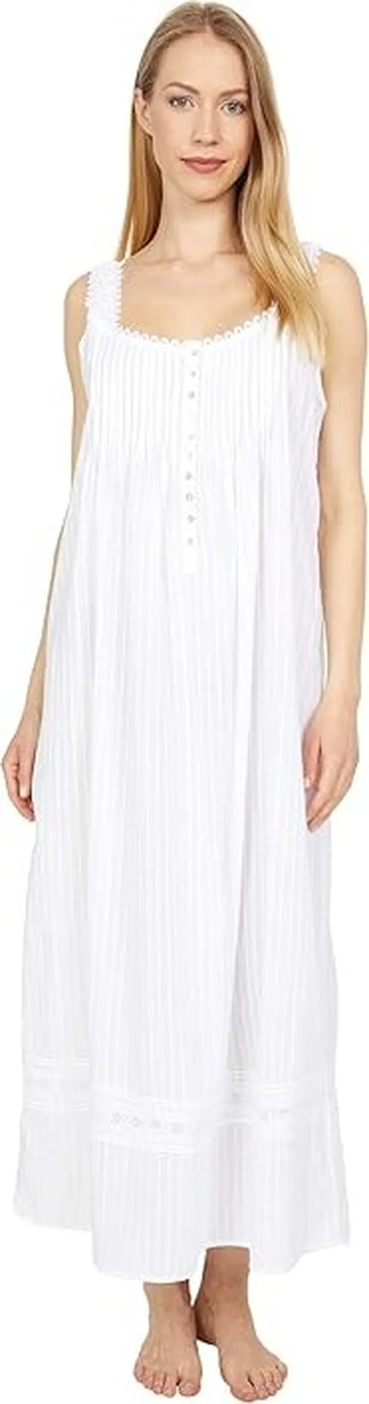 Eileen West Cotton Dobby Stripe Woven Sleeveless Ballet Nightgown (White) Women's Pajama