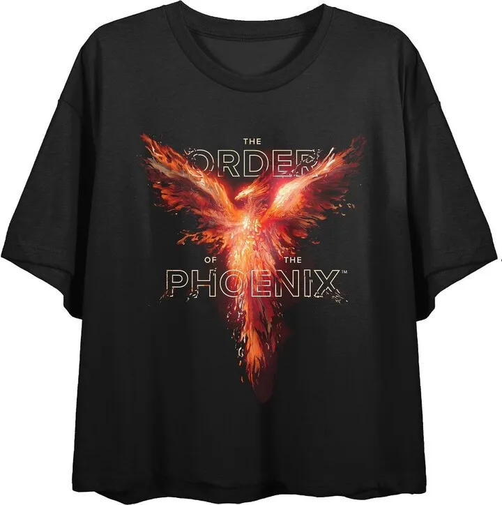 Harry Potter Order Of The Phoenix Graphic Print Juniors Black Crop Top-XL
