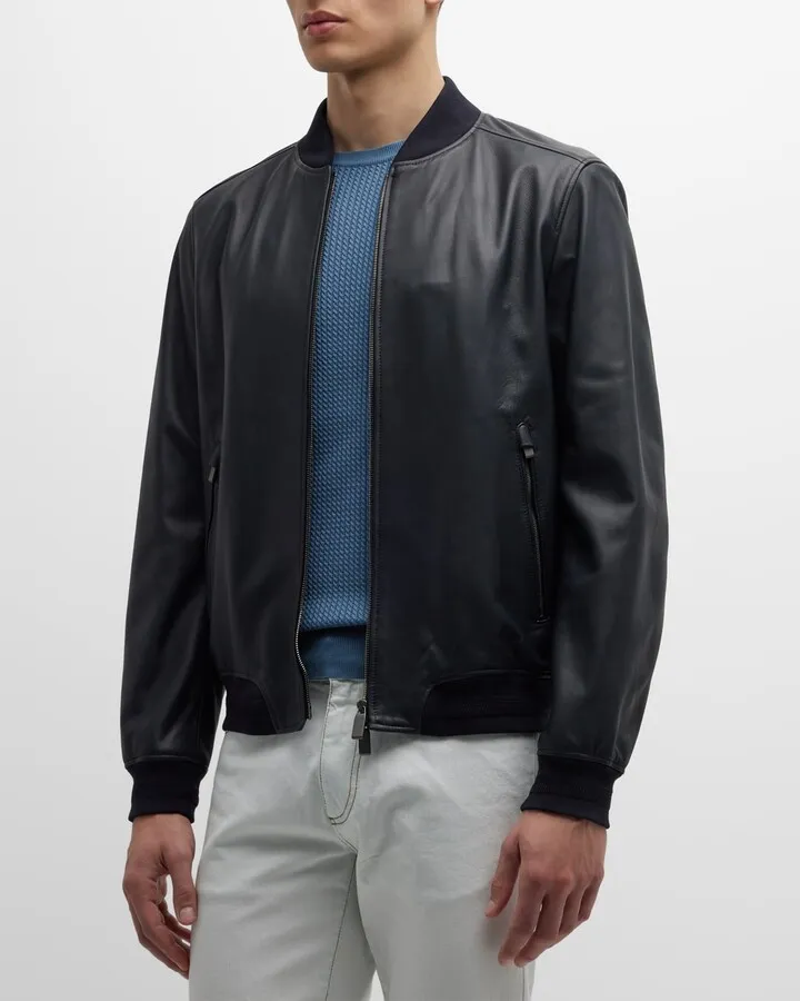Men's Midnight Leather Bomber Jacket