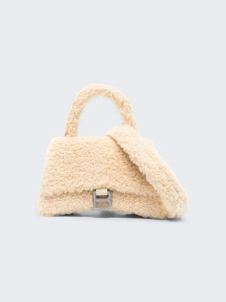 Furry Hourglass Handbag Beige