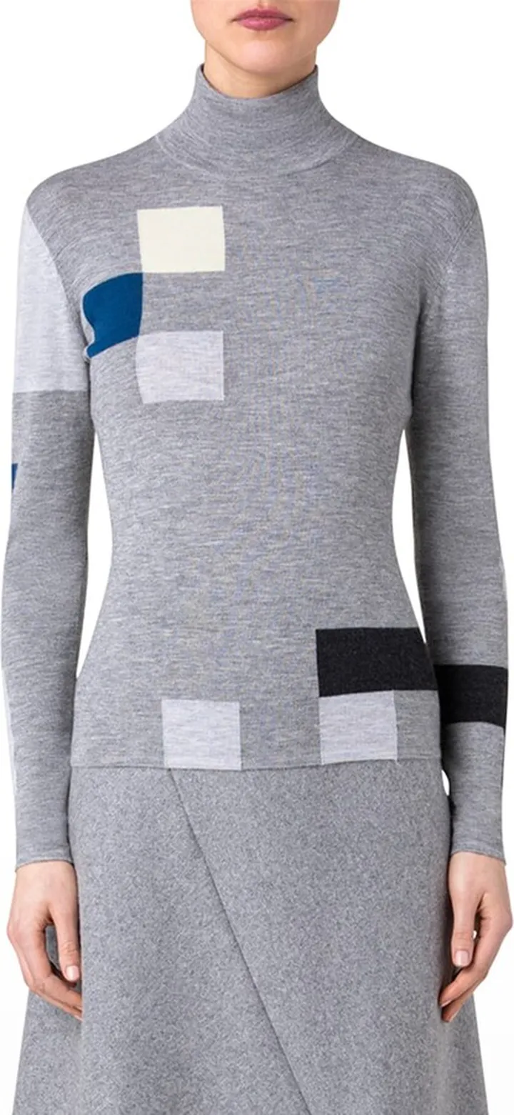 Printed Cashmere Turtleneck Top