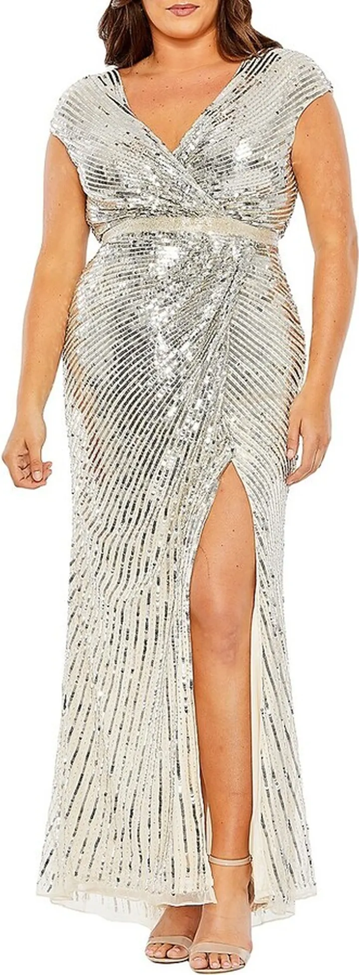 Plus Size Sequined Floor-Length Gown