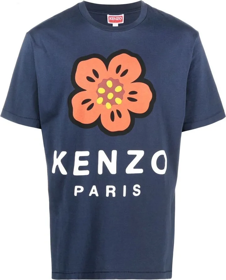 Blue Boke Flower Print T-Shirt
