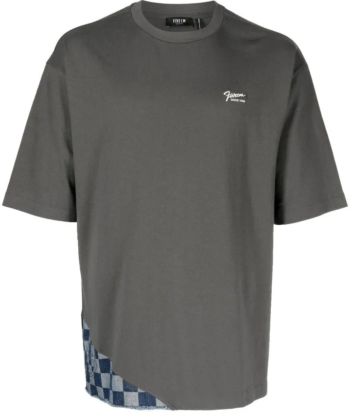 checkerboard-patch cotton T-shirt