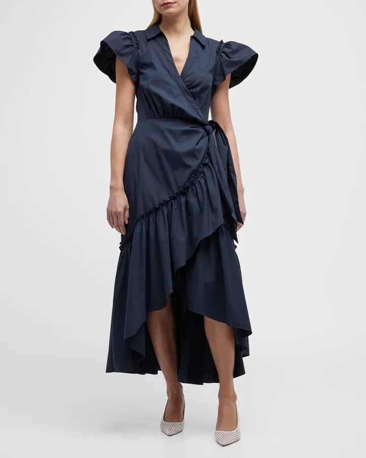 Lila Side-Tie Ruffle Midi Wrap Dress