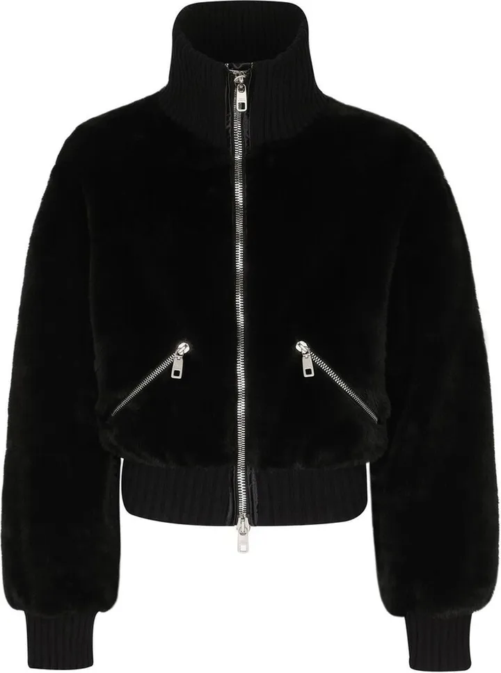 Faux-Fur High-Neck Bomber Jacket