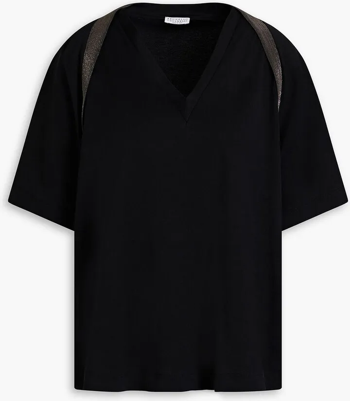 Bead-embellished cotton-jersey T-shirt