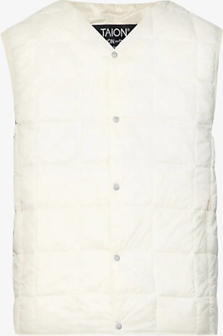 Mens Off White V-neck Quilted Shell Gilet