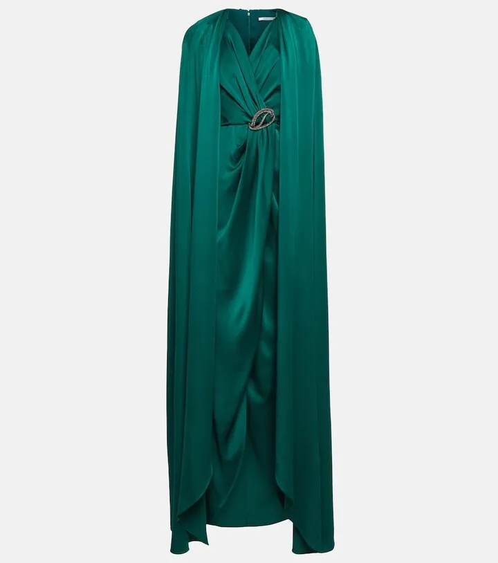 Irene cape-detail satin gown