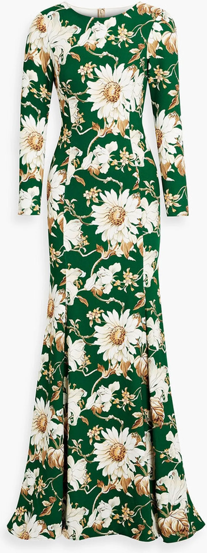 Tulle-paneled floral-print crepe gown