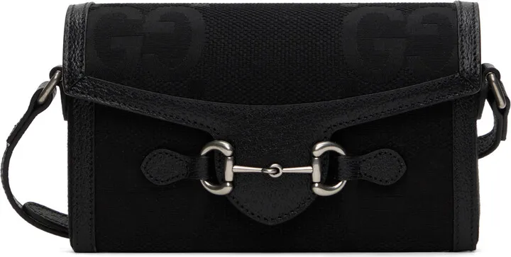 Gucci Black Mini Horsebit 1955 Jumbo GG Bag