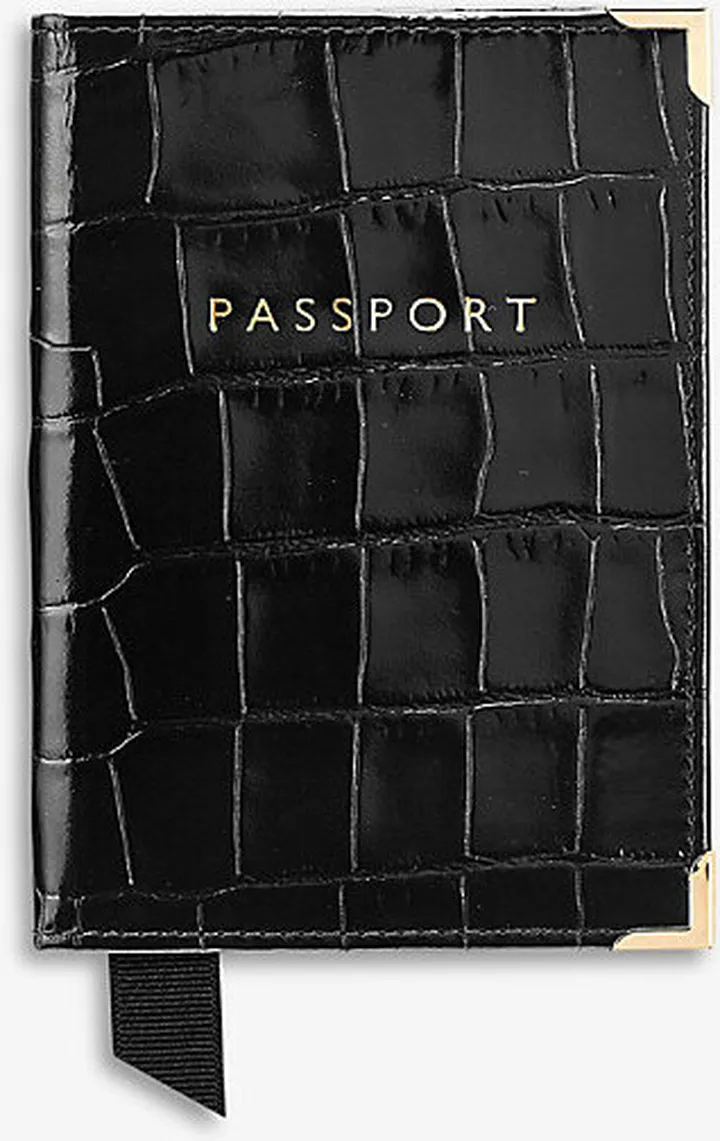 Mens Black Crocodile Effect Leather Passport Cover