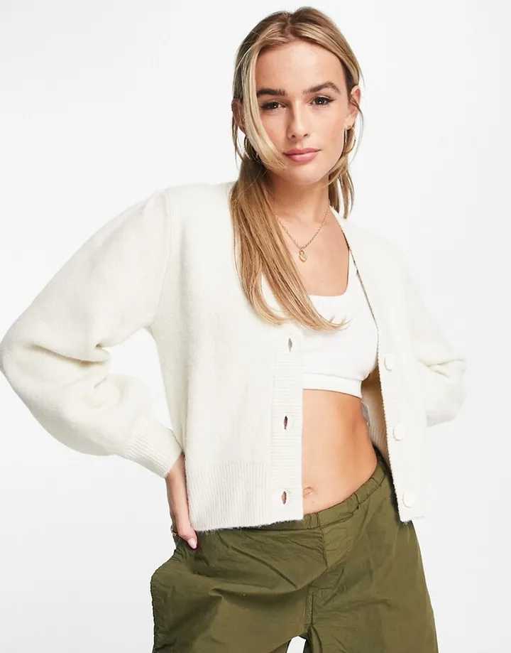 Monki cozy knit cardigan in beige