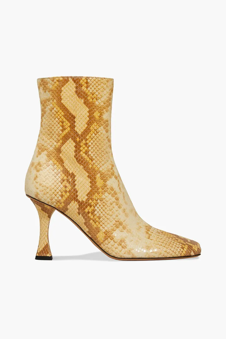 Snake-effect leather ankle boots