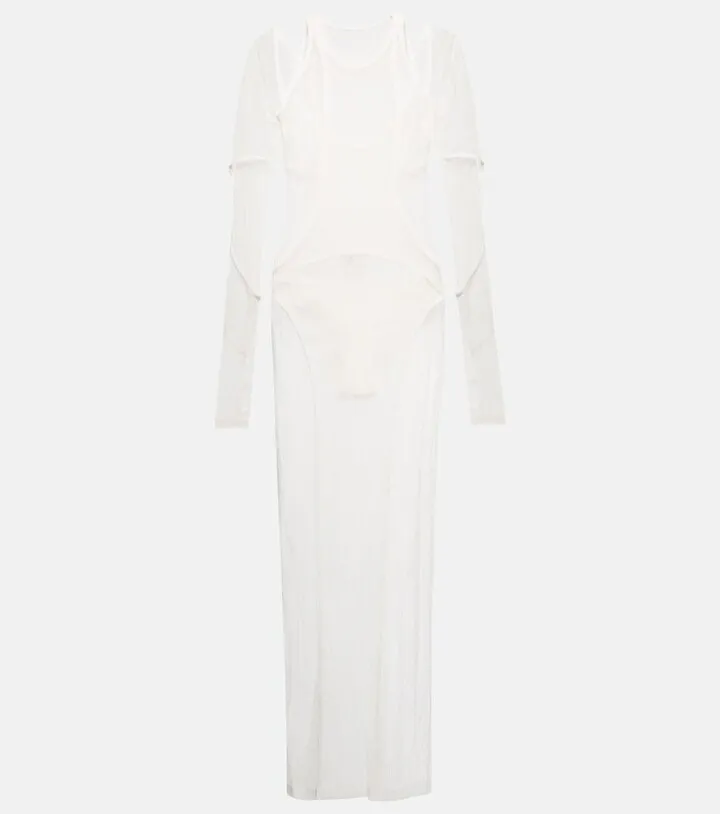 Semi-sheer lace-paneled maxi dress