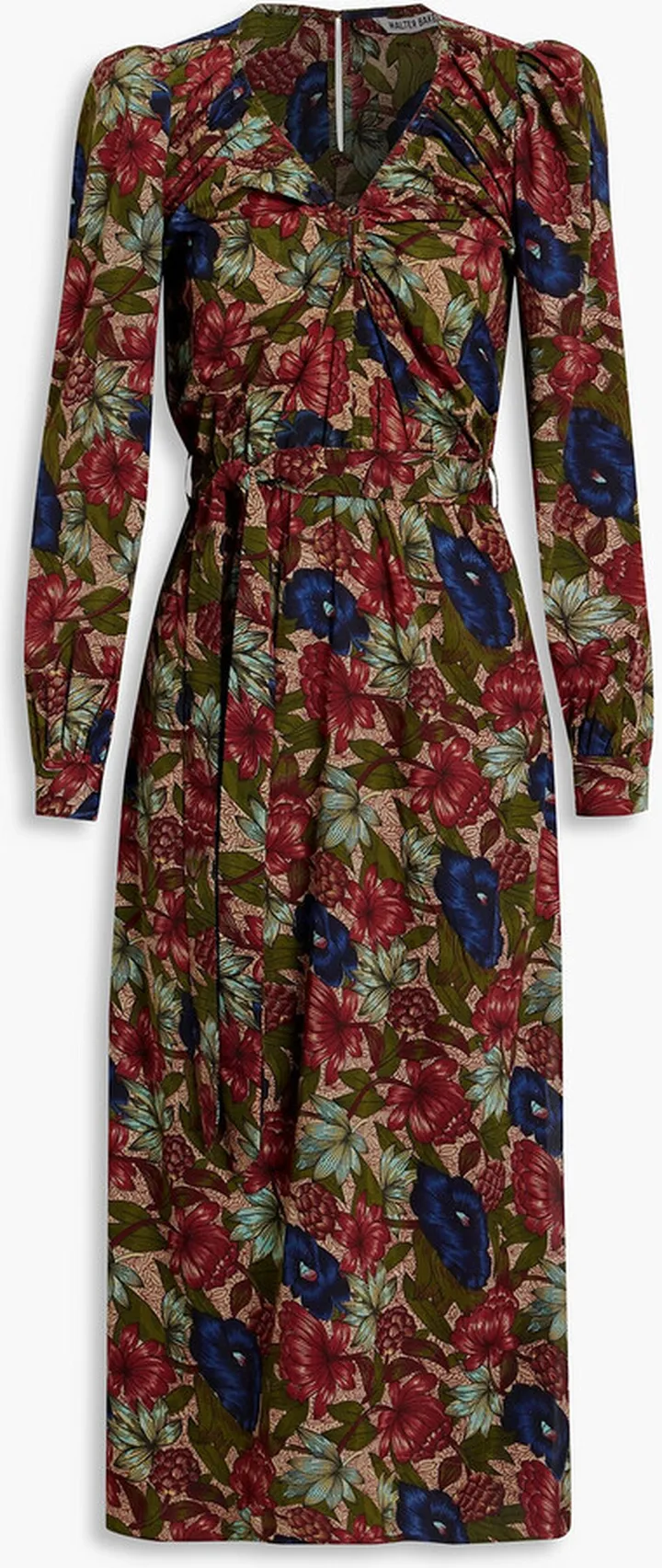 Viva belted floral-print crepe de chine midi dress