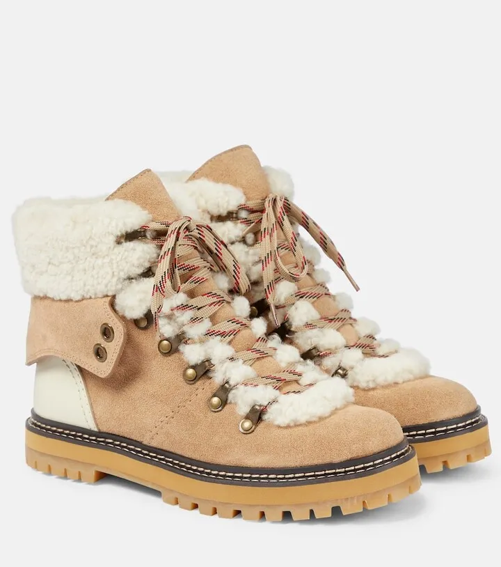 Eileen shearling-lined suede hiking boots