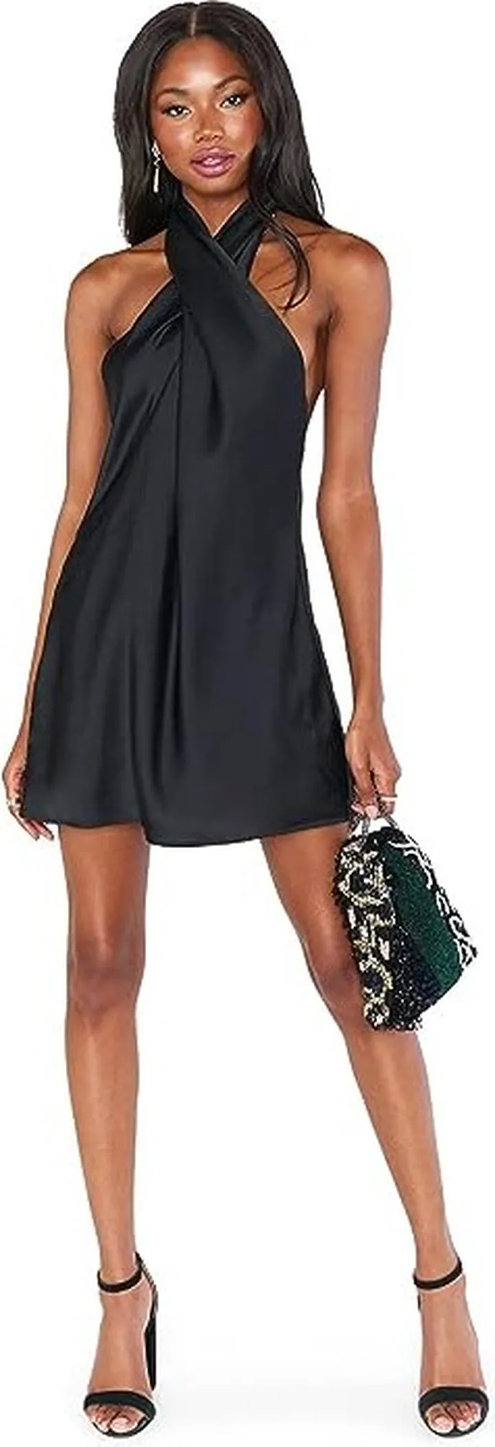 Show Me Your Mumu Jasmine Halter Mini Dress Luxe Satin (Black) Women's Dress