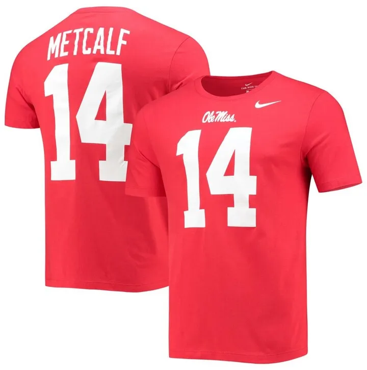 Men's Dk Metcalf Red Ole Miss Rebels Alumni Name Number T-shirt