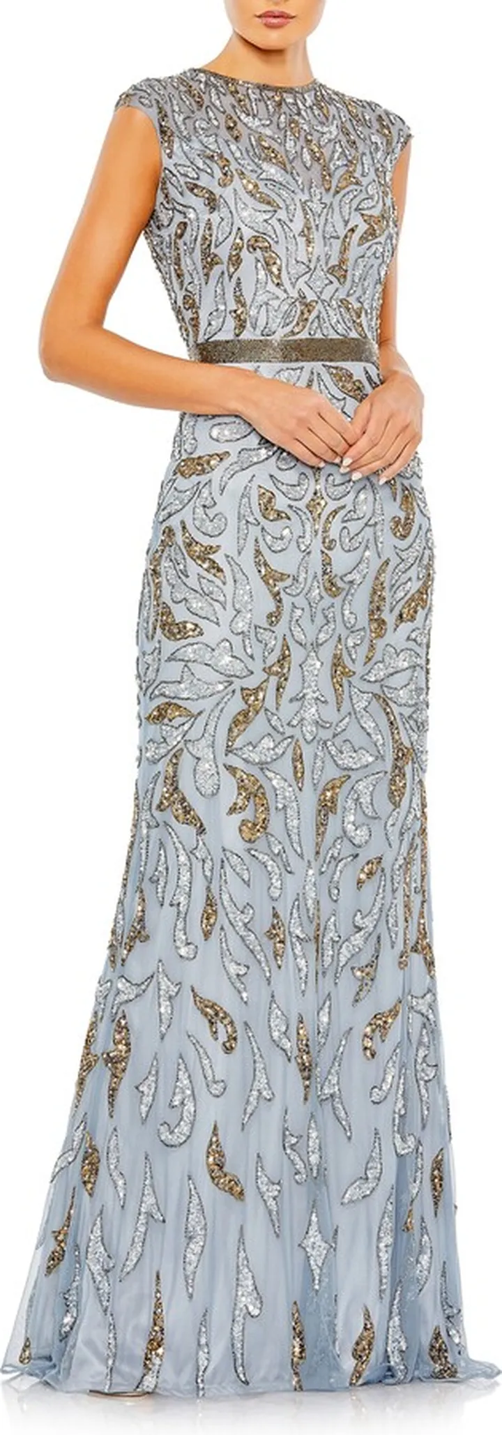 Beaded Paisley Sleeveless Trumpet Gown