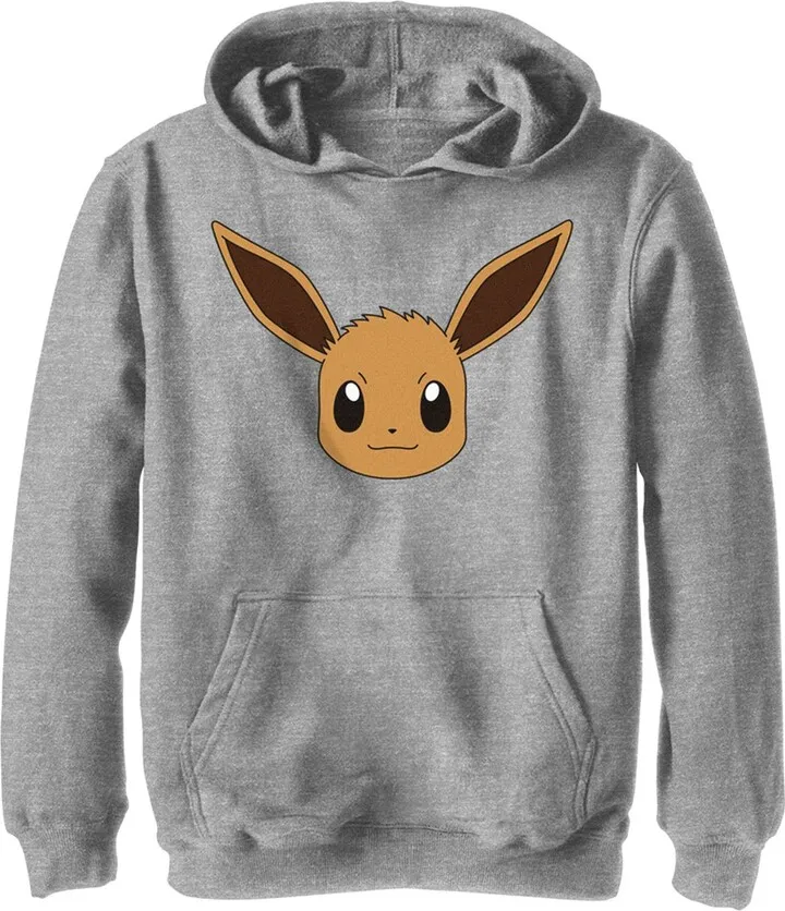 Boy's Pokemon Eevee Face Pull Over Hoodie - Athletic Heather - X Large