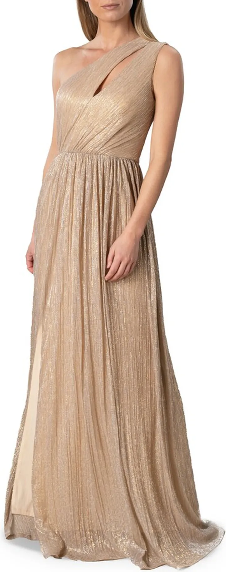 Kienna Shimmer Cutout Detail One-Shoulder Gown