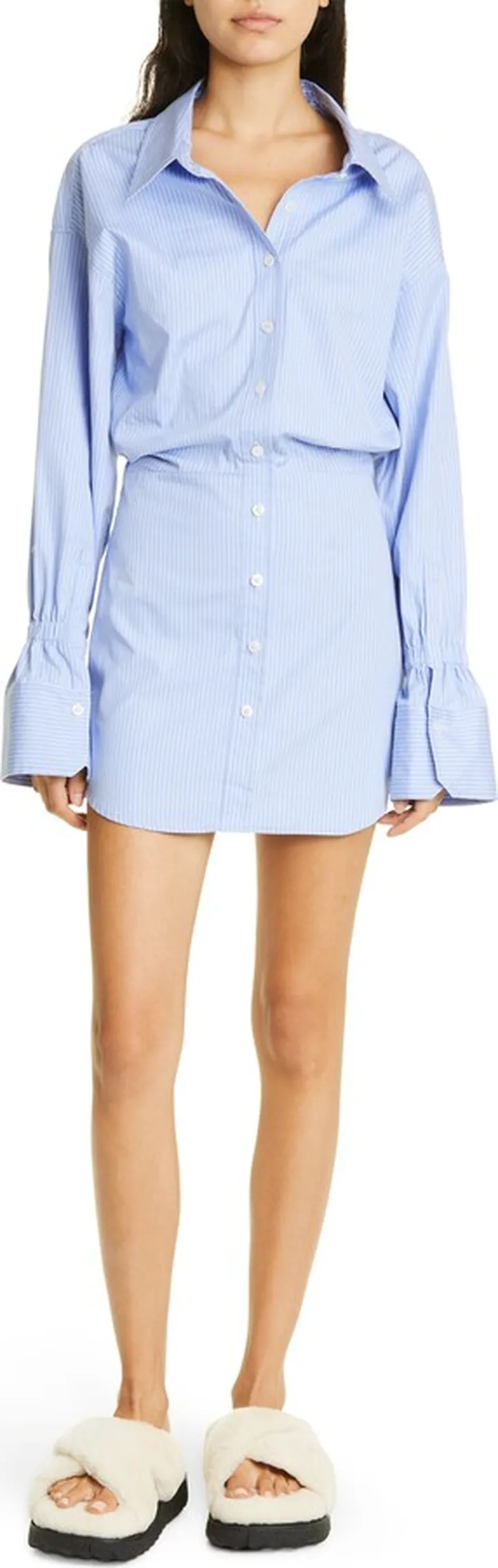 Monica Pinstripe Long Sleeve Mini Shirtdress