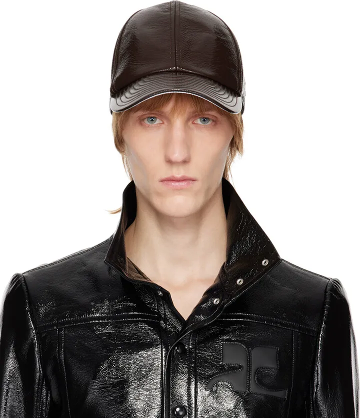 Courrèges Brown Faux-Leather Logo Cap