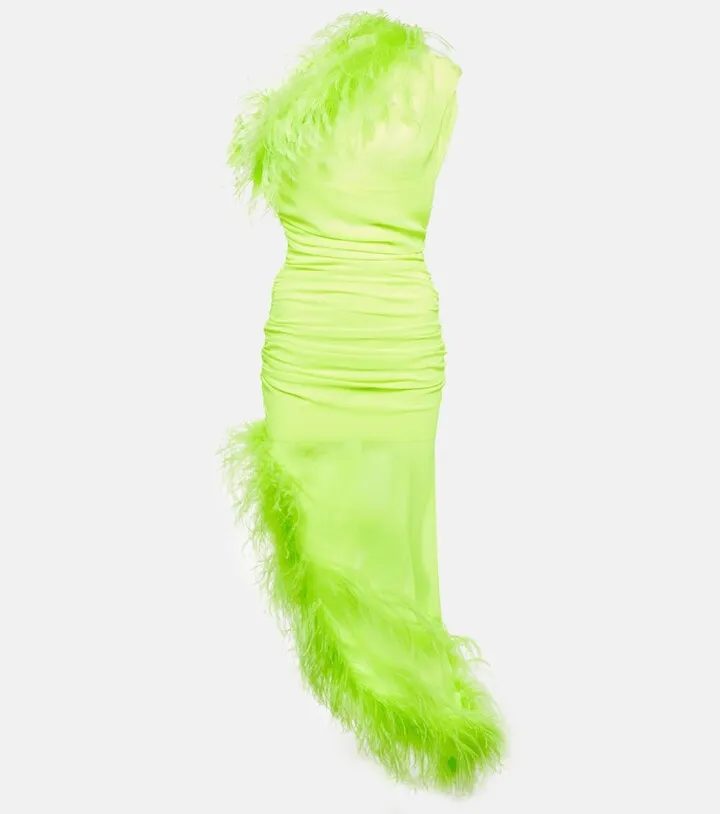 Feather-trimmed midi dress