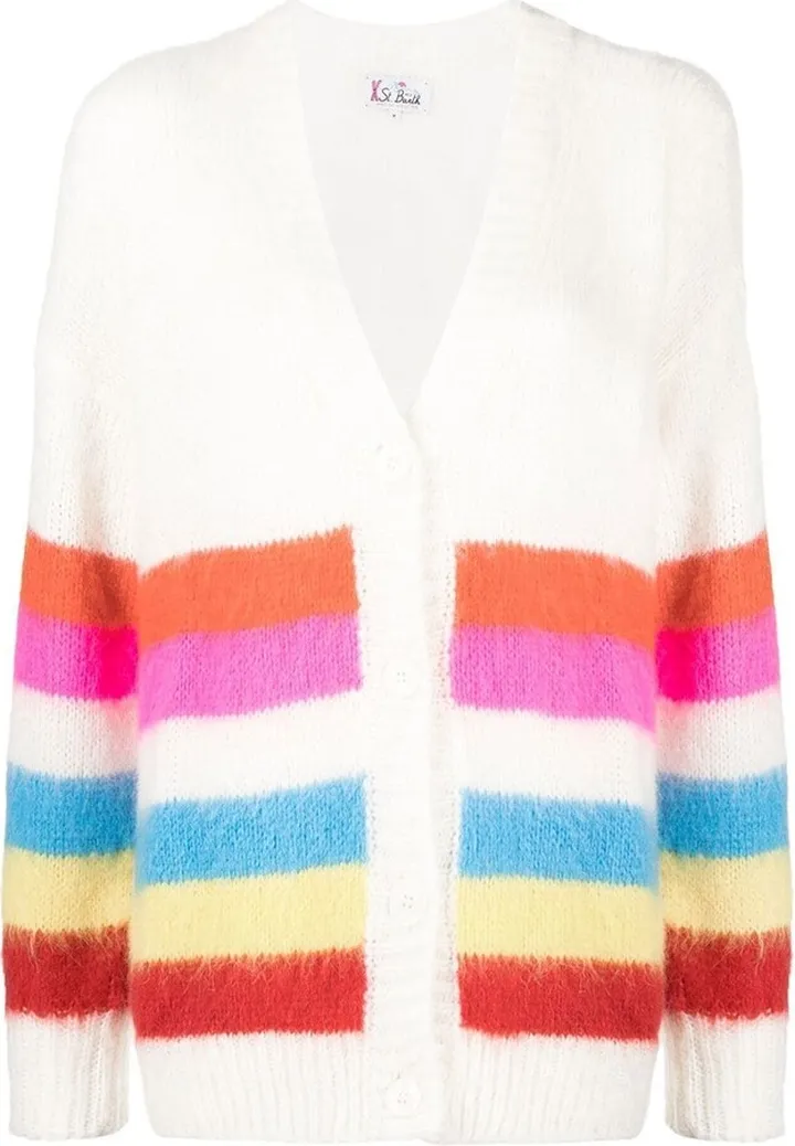 striped V-neck cardigan
