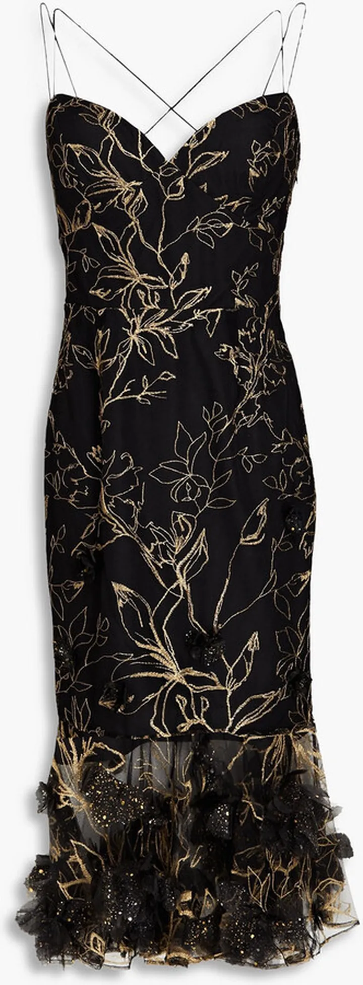 Floral-appliquéd embroidered tulle dress