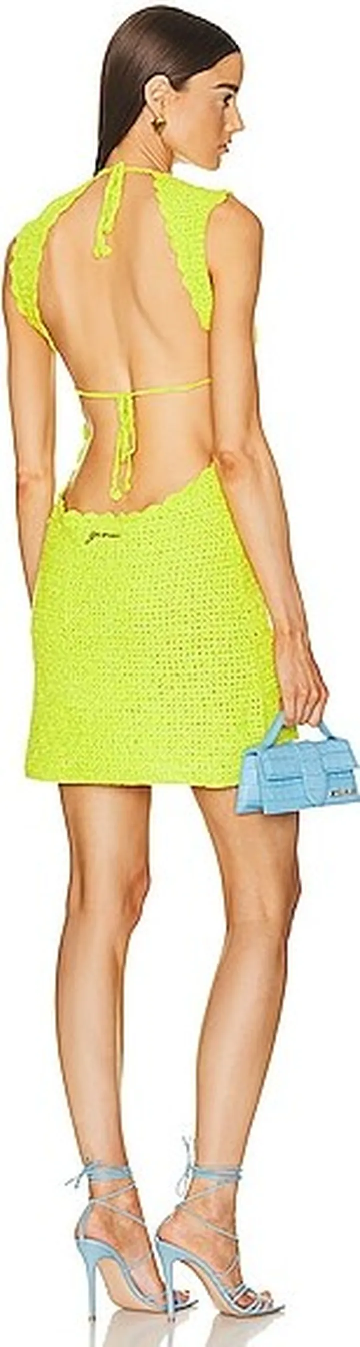 Ganni Velvet Crochet Open Back Mini Dress in Yellow