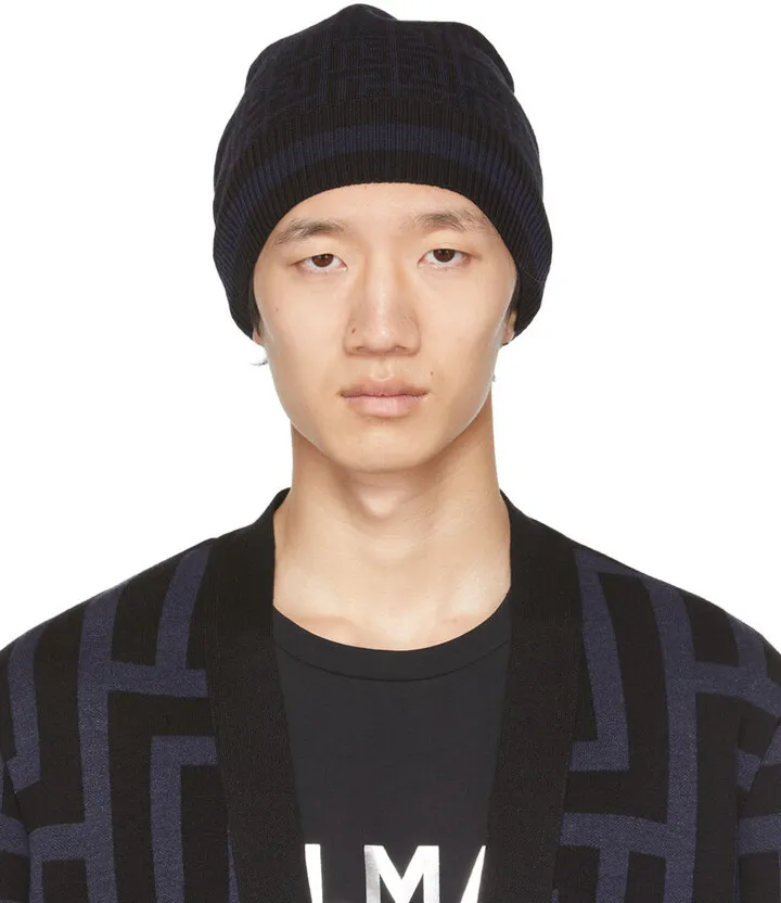 Balmain Black & Navy Wool Beanie