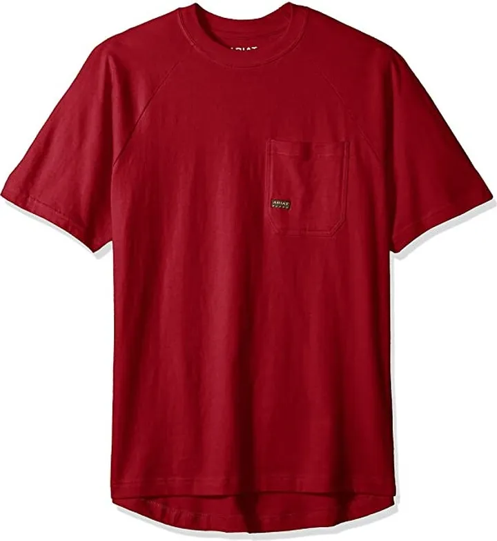 Ariat Men's Rebar Cottonstrong Short Sleeve Crewwork Utility Tee Shirt (Rio Red) Men's Clothing