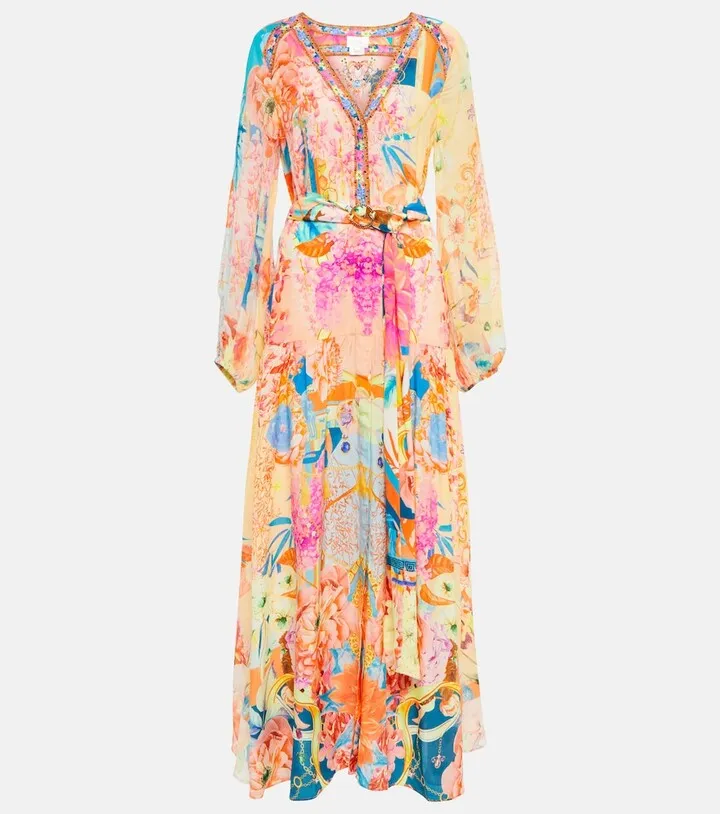 Floral embellished silk maxi dress