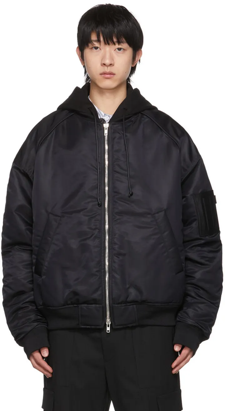 Juun.J Black Detachable Hood Bomber Jacket