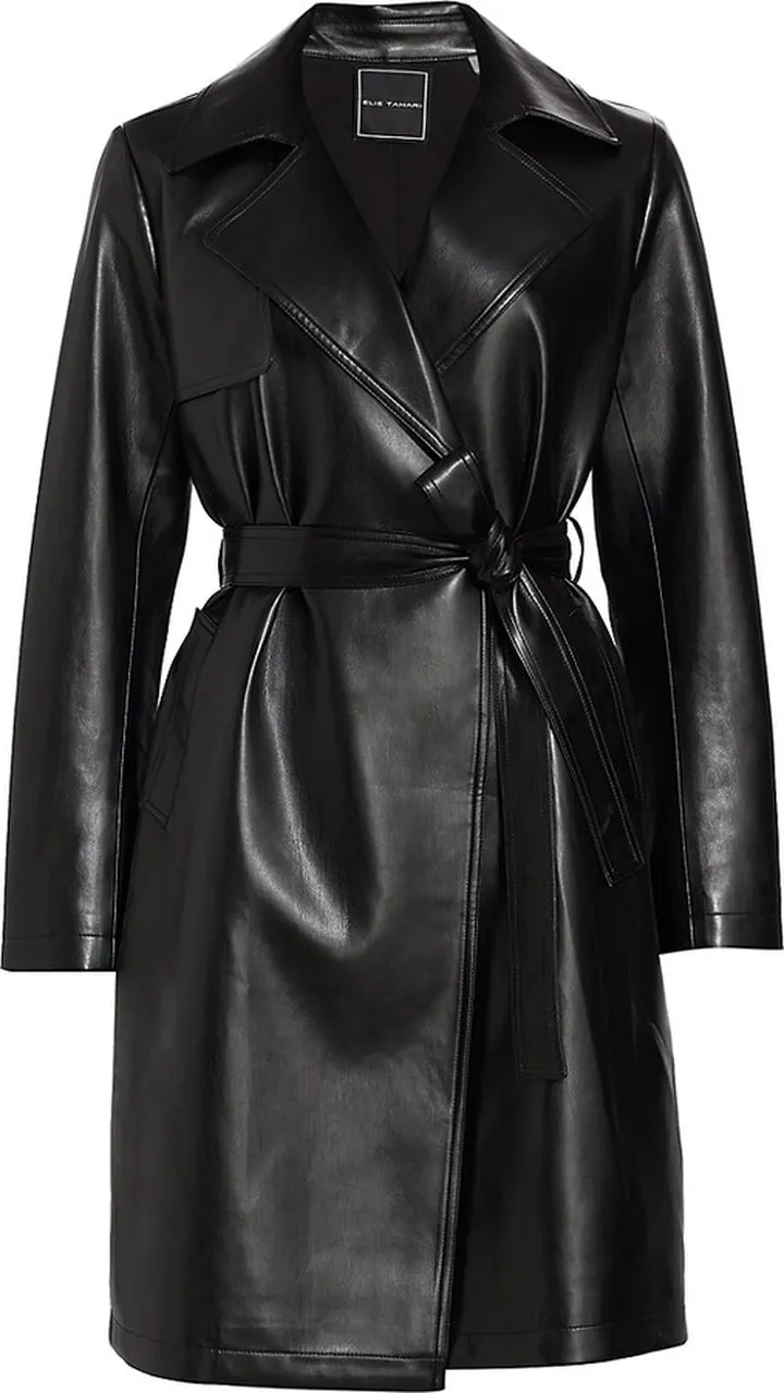 Vegan Leather Belted Coat
