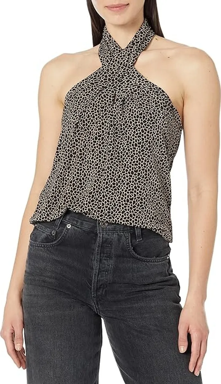 MICHAEL Michael Kors Micro Giraffe Halter Neck Tank (Khaki) Women's Clothing
