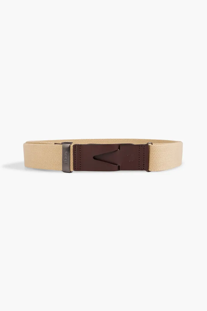Leather-trimmed woven belt