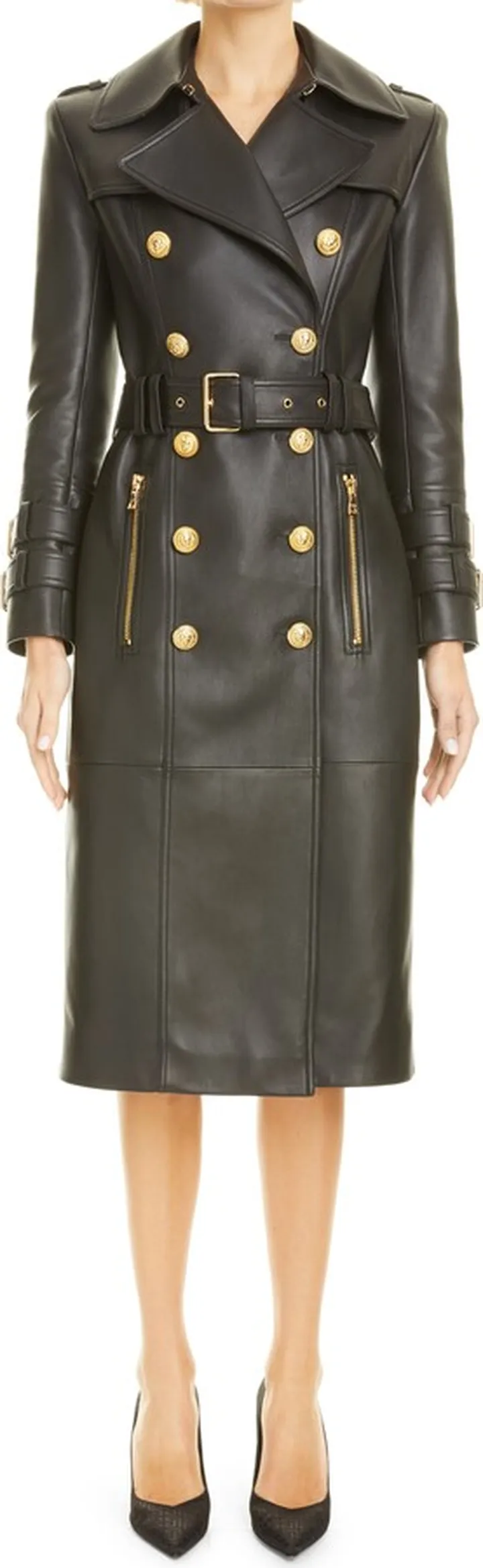 Double Breasted Leather Trench Coat