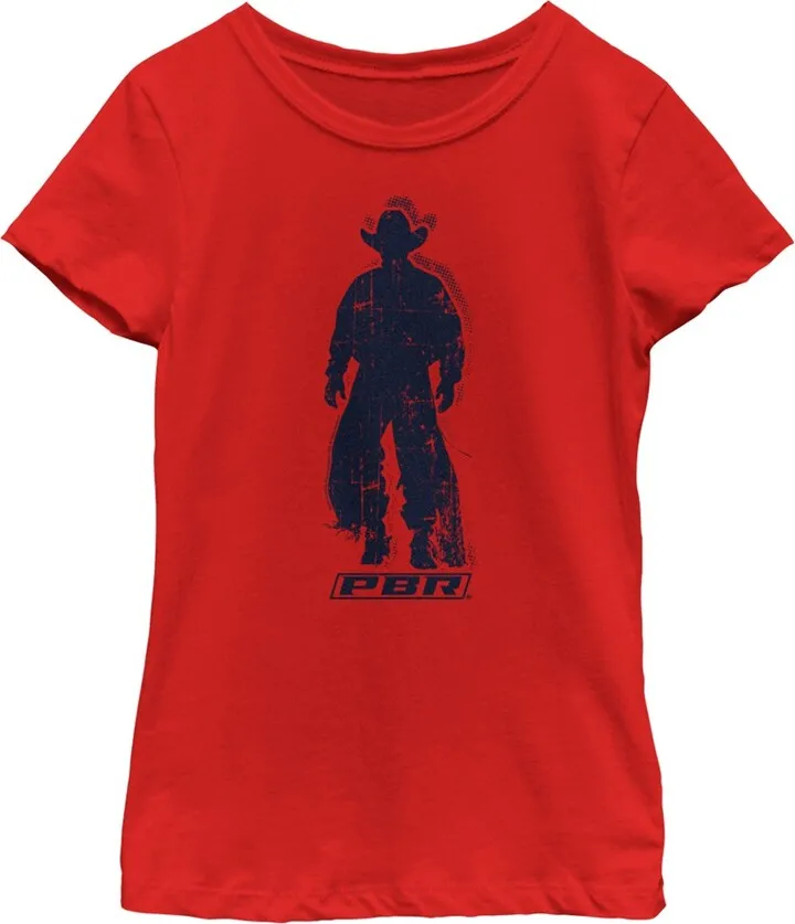 Girl's Professional Bull Riders Distressed Cowboy Silhouette T-Shirt - Red - Small
