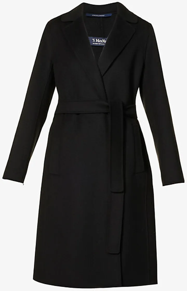 Womens Black Pauline Tie-waist Wool Coat