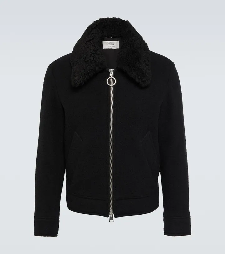 Shearling-trimmed wool jacket