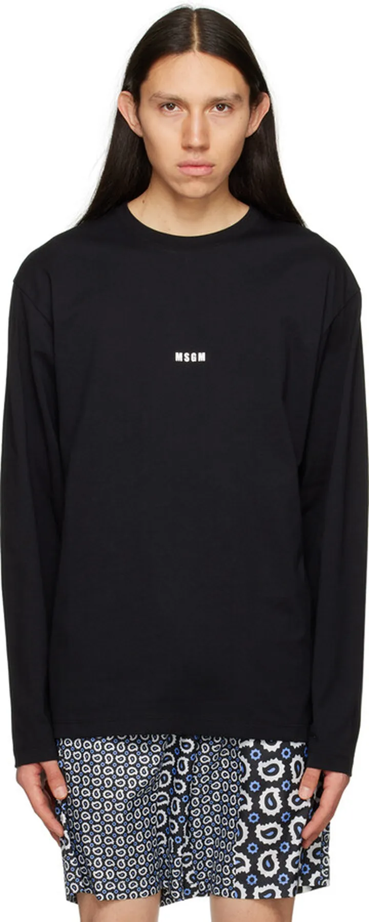MSGM Black Printed Long-Sleeve T-Shirt