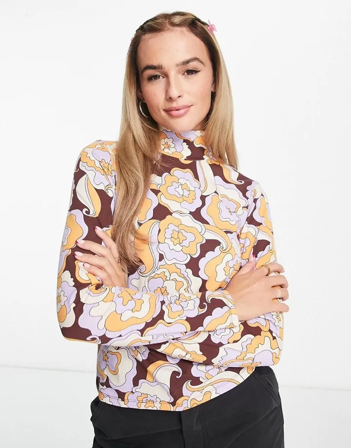 Monki long sleeve high neck top in vintage floral