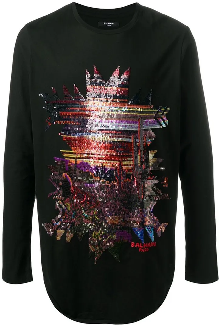 Sequin Abstract Motif Cotton Long Sleeve T-Shirt
