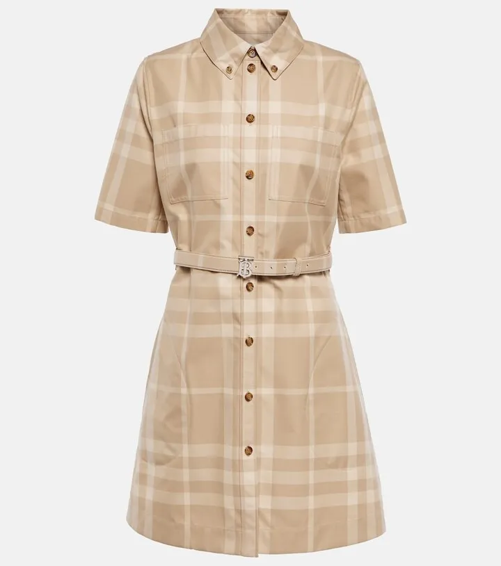 Check cotton gabardine shirt dress